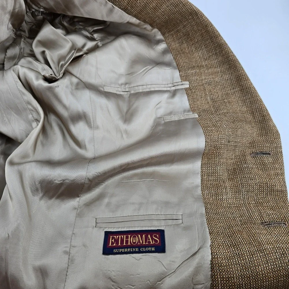 Bullock & Jones Blazer Mens Silk Linen Wool Hopsack Sport Coat Brown Tan 43R